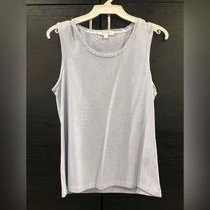 Women round neck ocean blue tank top with lace